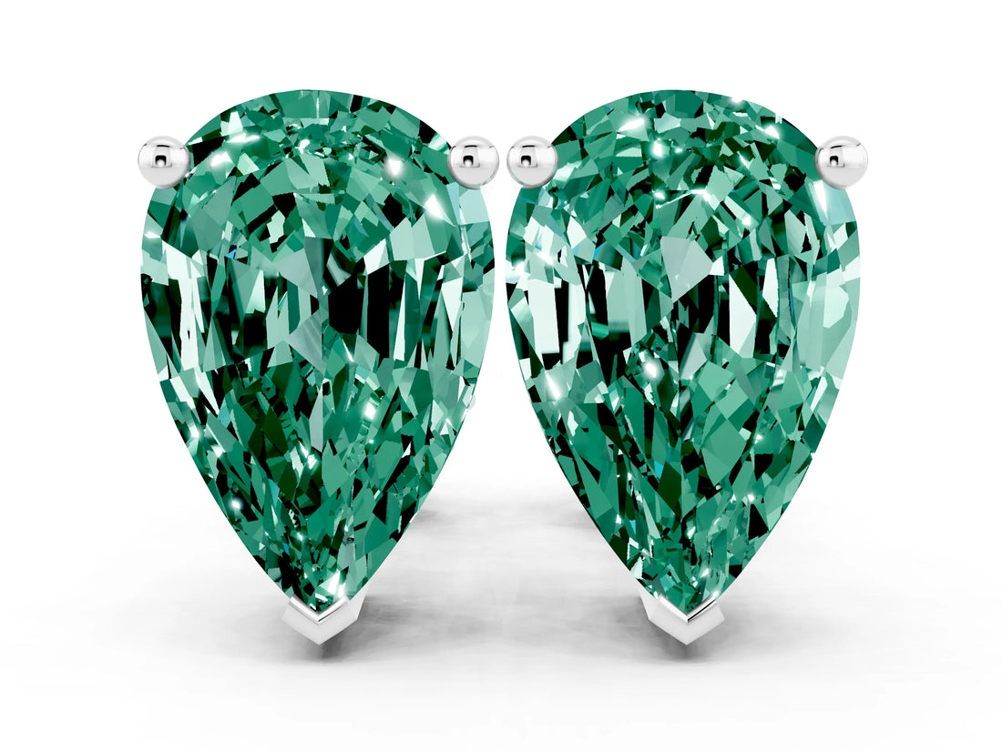 White gold Pear Cut Green Sapphire Stud Earrings_18