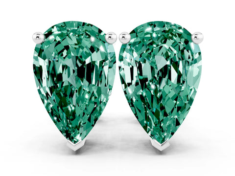 White gold Pear Cut Green Sapphire Stud Earrings_18