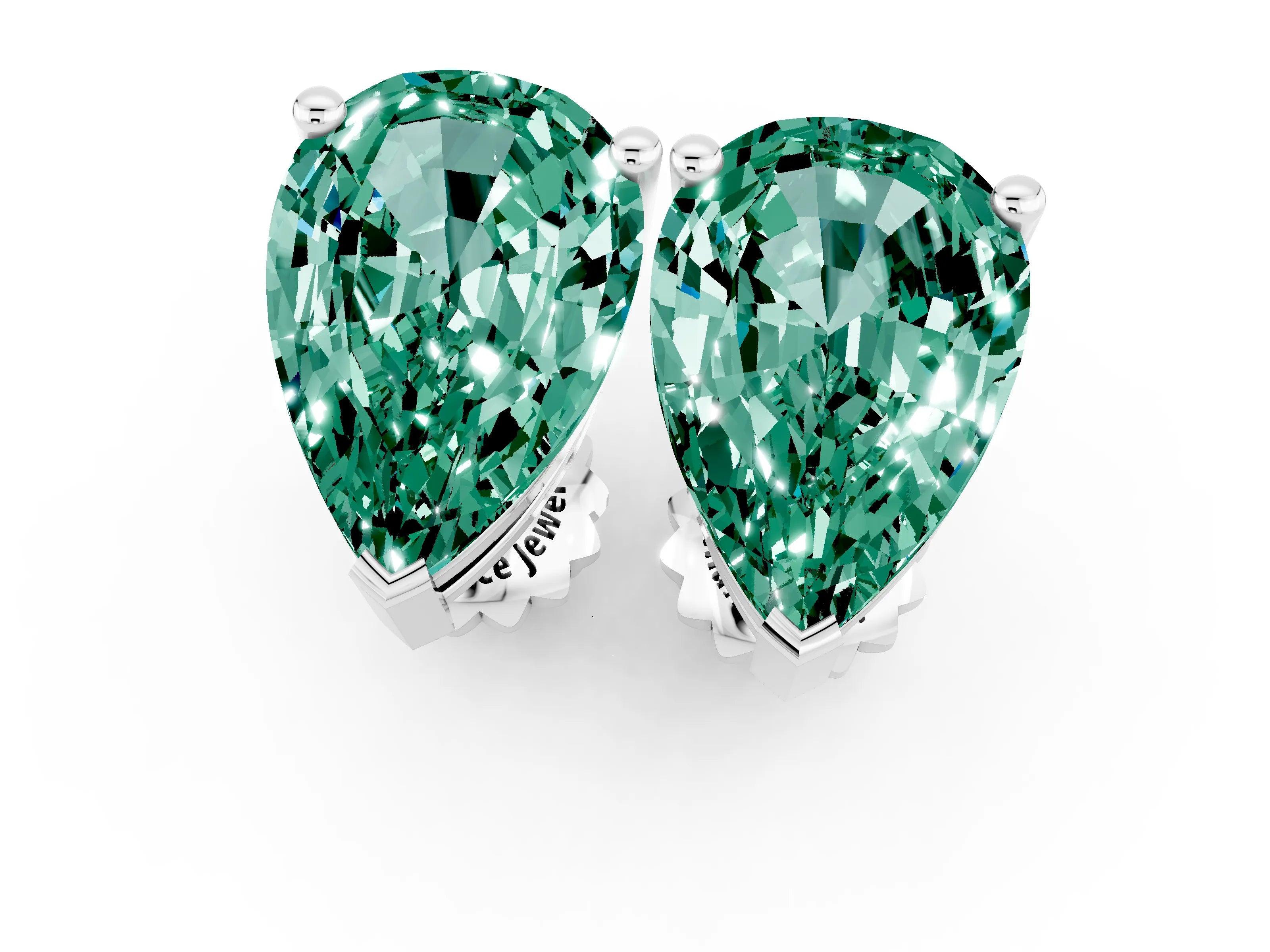White gold Pear Cut Green Sapphire Stud Earrings_19