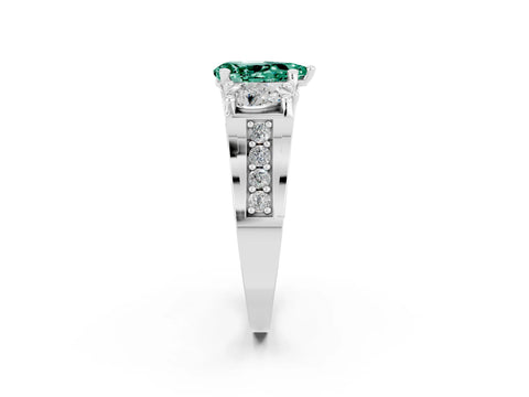 White gold Pear Cut Green Sapphire Three-Stone Ring with Channel Set Band and Four-Prong Setting_2