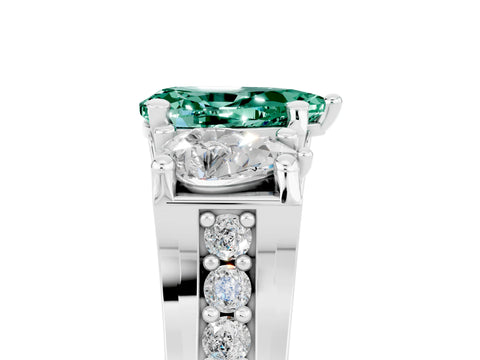 White gold Pear Cut Green Sapphire Three-Stone Ring with Channel Set Band and Four-Prong Setting_5