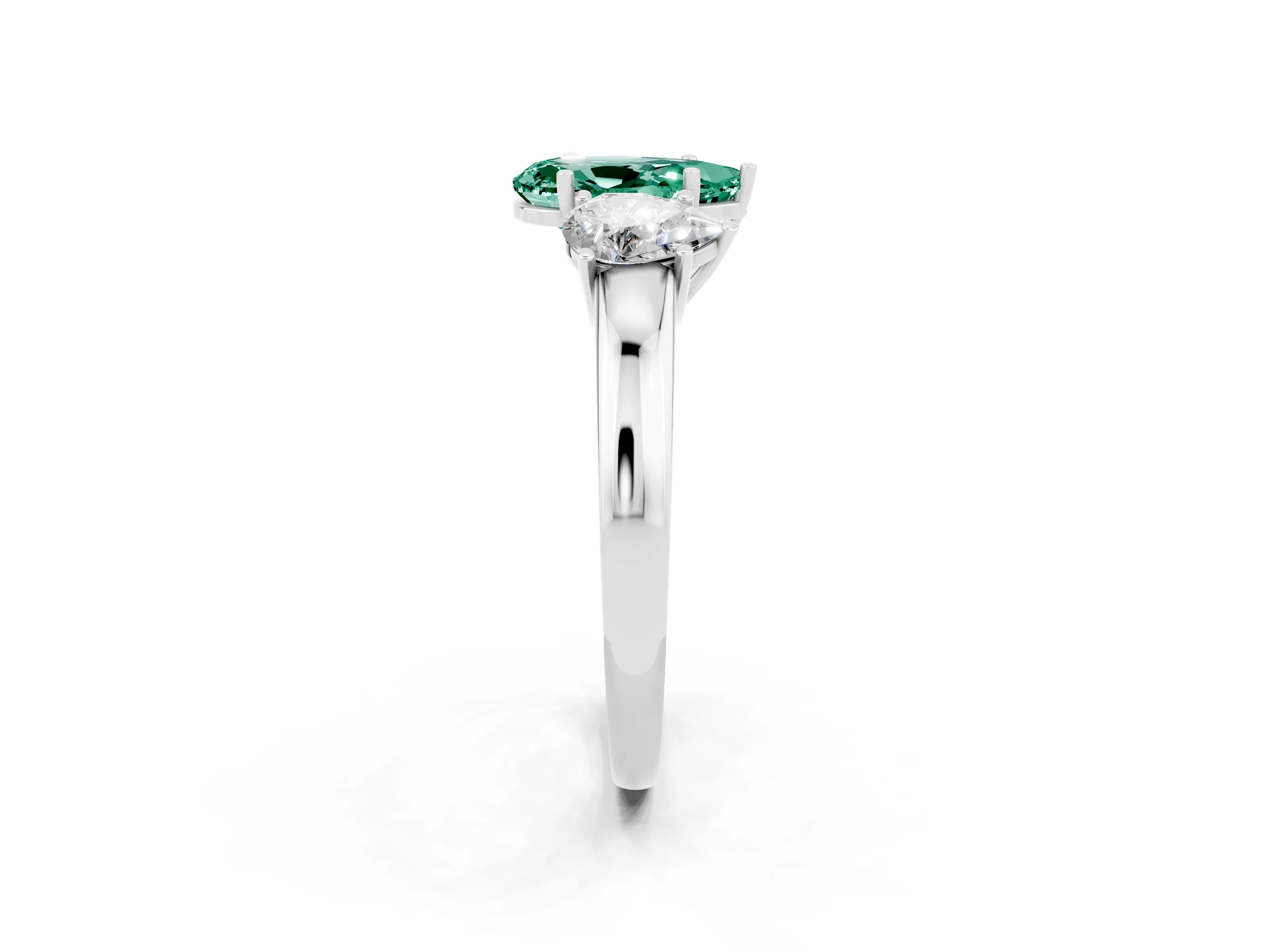 White gold Pear Cut Green Sapphire Three-Stone Ring with Four-Prong Setting and Classic Band_2