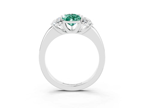 White gold Pear Cut Green Sapphire Three-Stone Ring with Four-Prong Setting and Classic Band_3