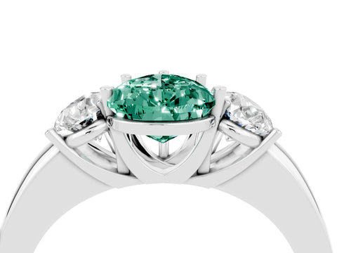 White gold Pear Cut Green Sapphire Three-Stone Ring with Four-Prong Setting and Classic Band_4