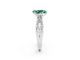 White gold Pear Cut Green Sapphire Three-Stone Ring with Pavé Split Shank and Four-Prong Setting_14