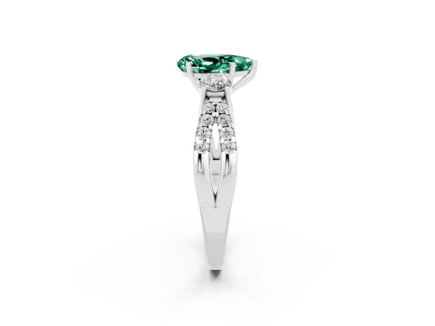 White gold Pear Cut Green Sapphire Three-Stone Ring with Pavé Split Shank and Four-Prong Setting_14