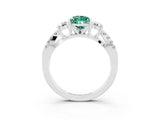 White gold Pear Cut Green Sapphire Three-Stone Ring with Pavé Split Shank and Four-Prong Setting_15