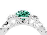 White gold Pear Cut Green Sapphire Three-Stone Ring with Pavé Split Shank and Four-Prong Setting_16