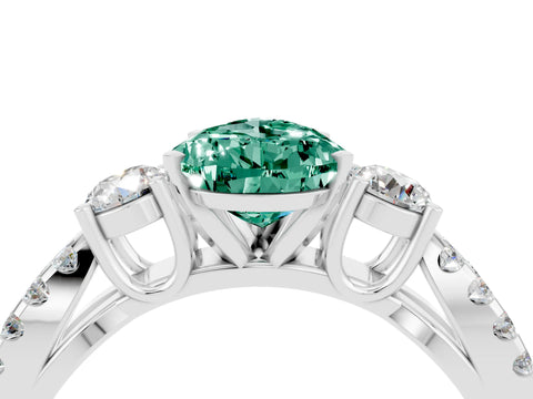 White gold Pear Cut Green Sapphire Three-Stone Ring with Pavé Split Shank and Four-Prong Setting_16