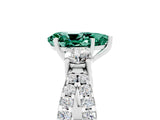 White gold Pear Cut Green Sapphire Three-Stone Ring with Pavé Split Shank and Four-Prong Setting_17