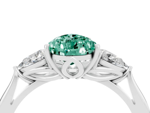 White gold Pear Cut Green Sapphire Three-Stone Ring with Pear Side Stones and Four-Prong Setting_16