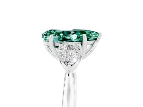White gold Pear Cut Green Sapphire Three-Stone Ring with Pear Side Stones and Four-Prong Setting_17
