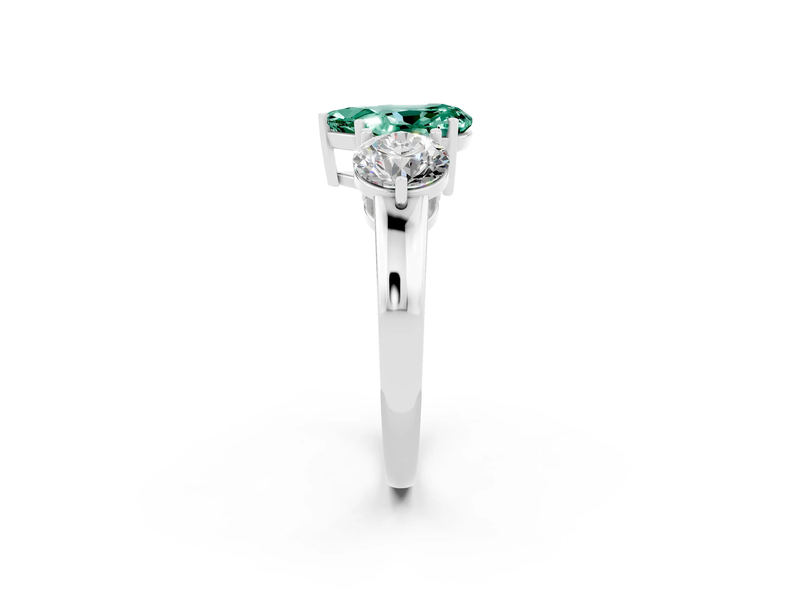 White gold Pear Cut Green Sapphire Three-Stone Ring with Prong Setting and Classic Band_2