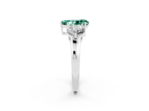 White gold Pear Cut Green Sapphire Three-Stone Ring with Prong Setting and Classic Band_2