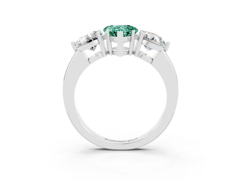White gold Pear Cut Green Sapphire Three-Stone Ring with Prong Setting and Classic Band_3