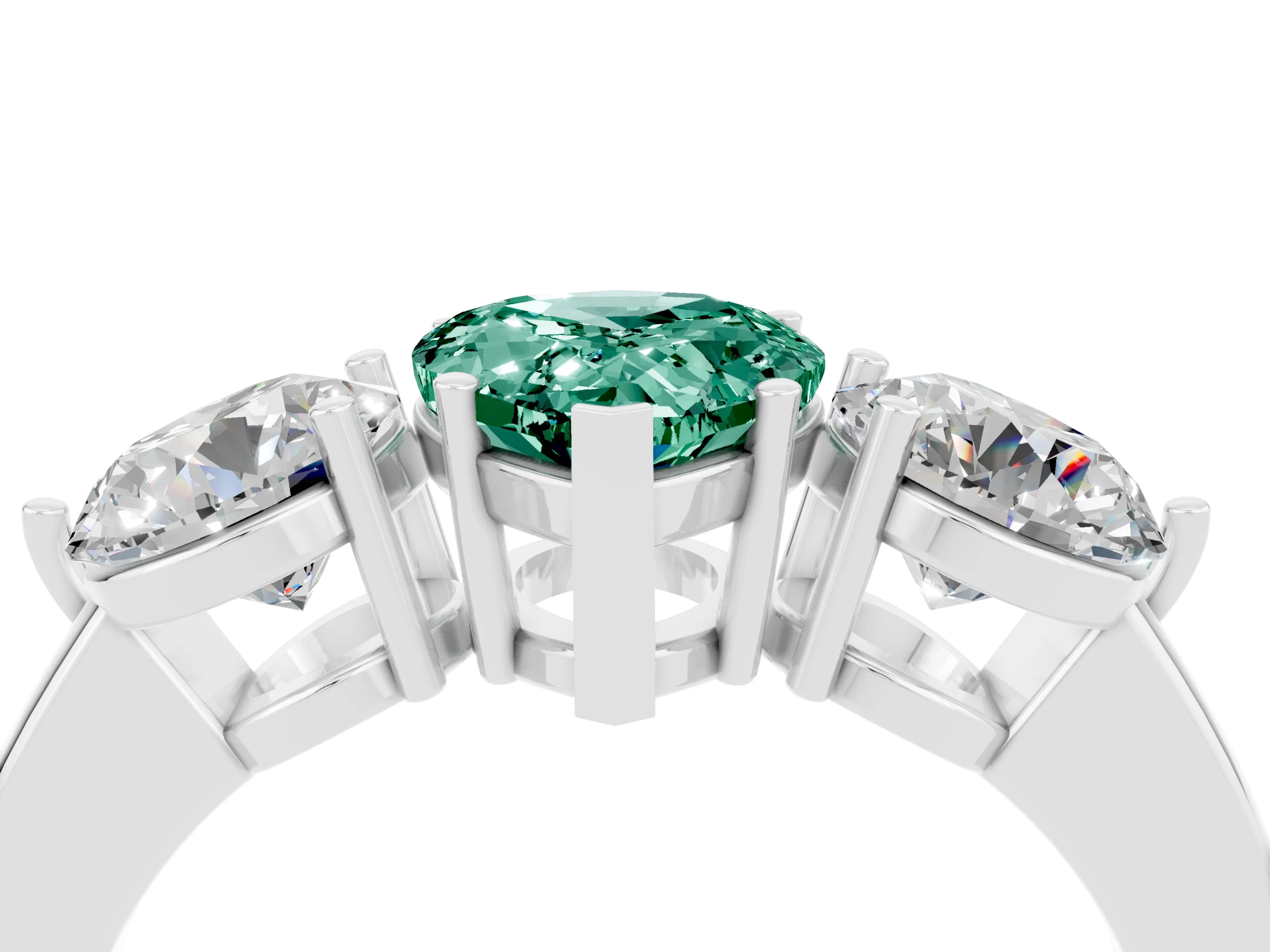 White gold Pear Cut Green Sapphire Three-Stone Ring with Prong Setting and Classic Band_4