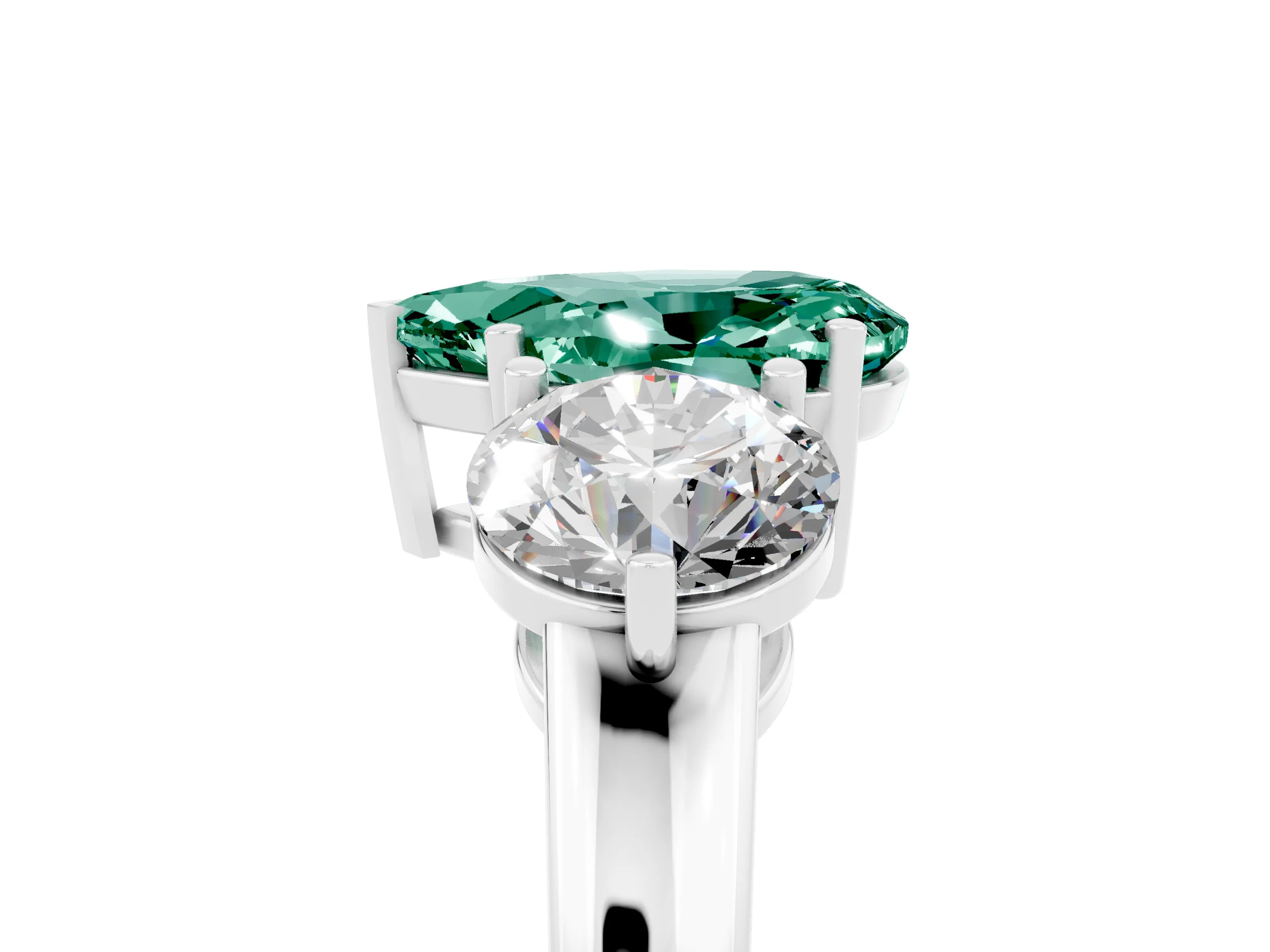 White gold Pear Cut Green Sapphire Three-Stone Ring with Prong Setting and Classic Band_5