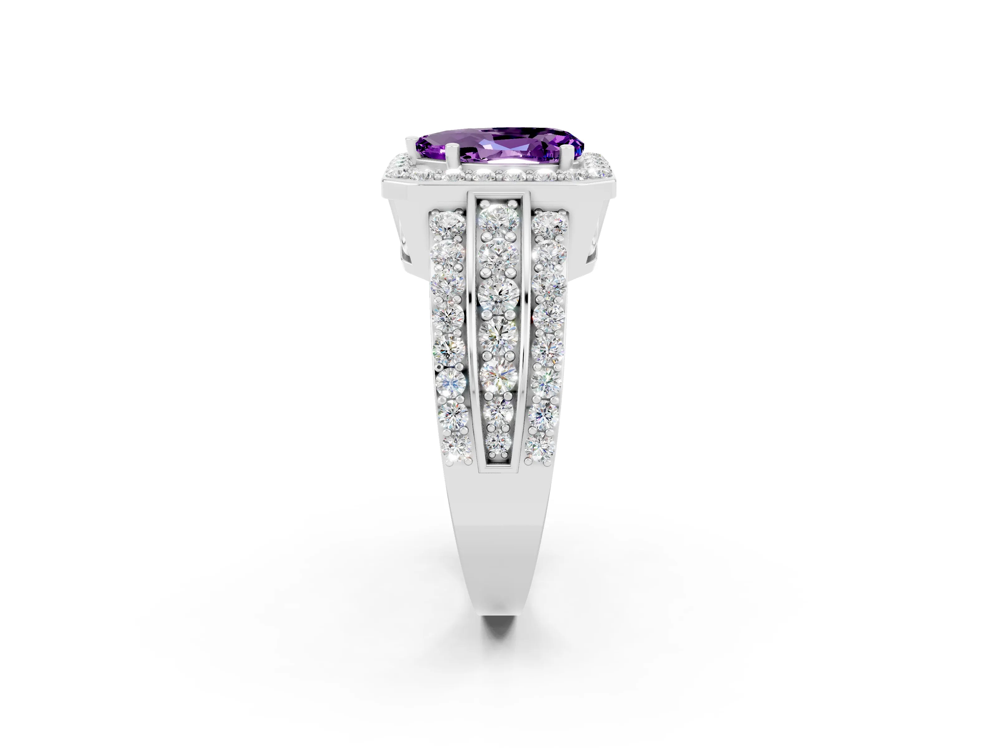 White gold Pear Cut Halo Amethyst Ring with Split Shank and Four-Prong Setting_2