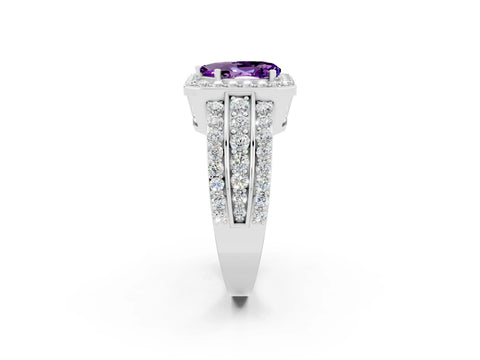 White gold Pear Cut Halo Amethyst Ring with Split Shank and Four-Prong Setting_2
