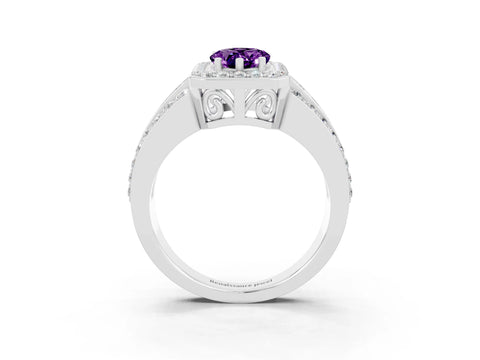 White gold Pear Cut Halo Amethyst Ring with Split Shank and Four-Prong Setting_3