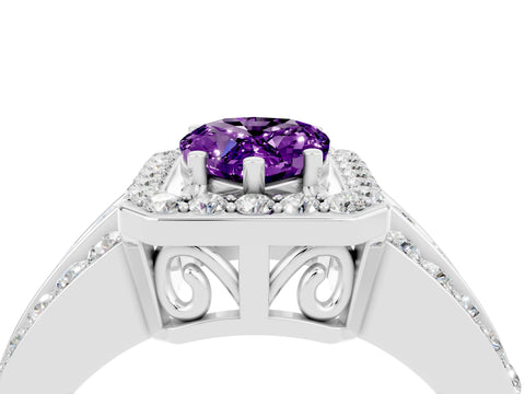 White gold Pear Cut Halo Amethyst Ring with Split Shank and Four-Prong Setting_4