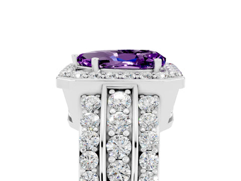 White gold Pear Cut Halo Amethyst Ring with Split Shank and Four-Prong Setting_5