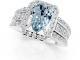 White gold Pear Cut Halo Aquamarine Ring with Split Shank and Four-Prong Setting_1