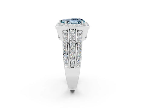 White gold Pear Cut Halo Aquamarine Ring with Split Shank and Four-Prong Setting_2