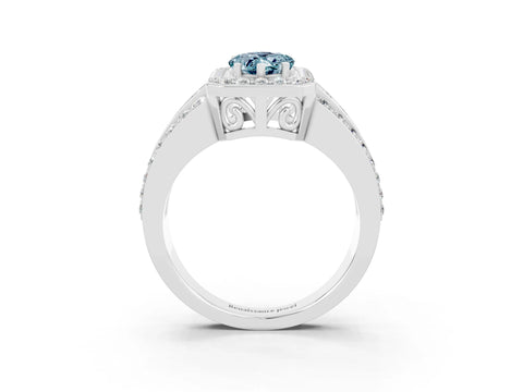 White gold Pear Cut Halo Aquamarine Ring with Split Shank and Four-Prong Setting_3