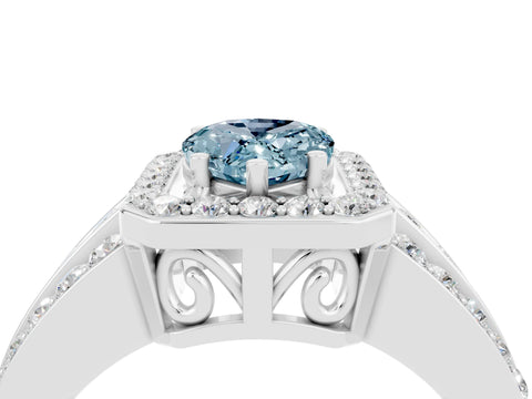 White gold Pear Cut Halo Aquamarine Ring with Split Shank and Four-Prong Setting_4