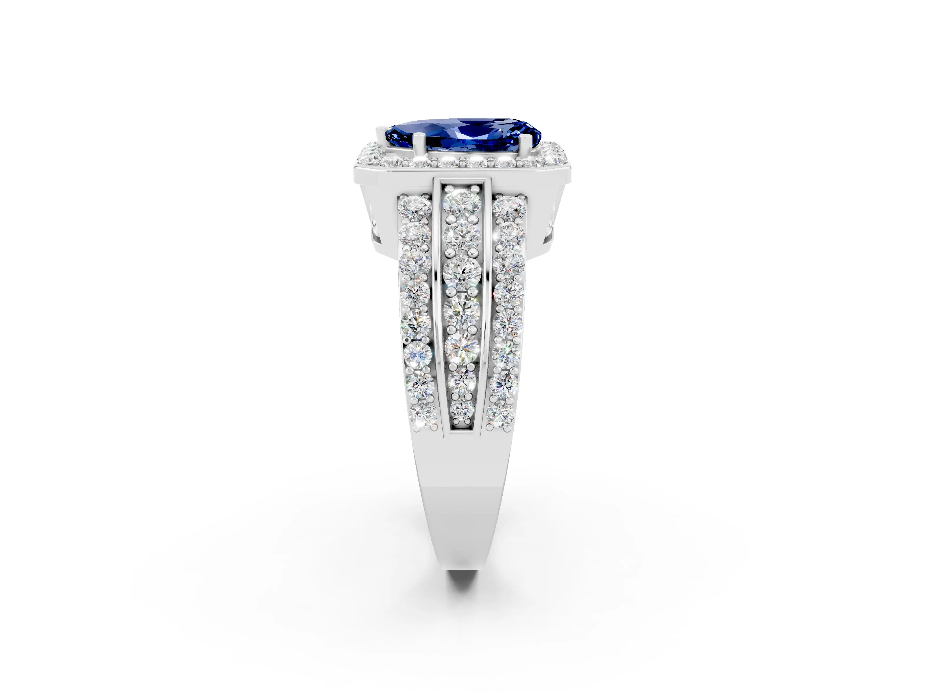 White gold Pear Cut Halo Blue Sapphire Ring with Split Shank and Four-Prong Setting_2