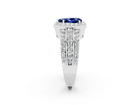 White gold Pear Cut Halo Blue Sapphire Ring with Split Shank and Four-Prong Setting_2