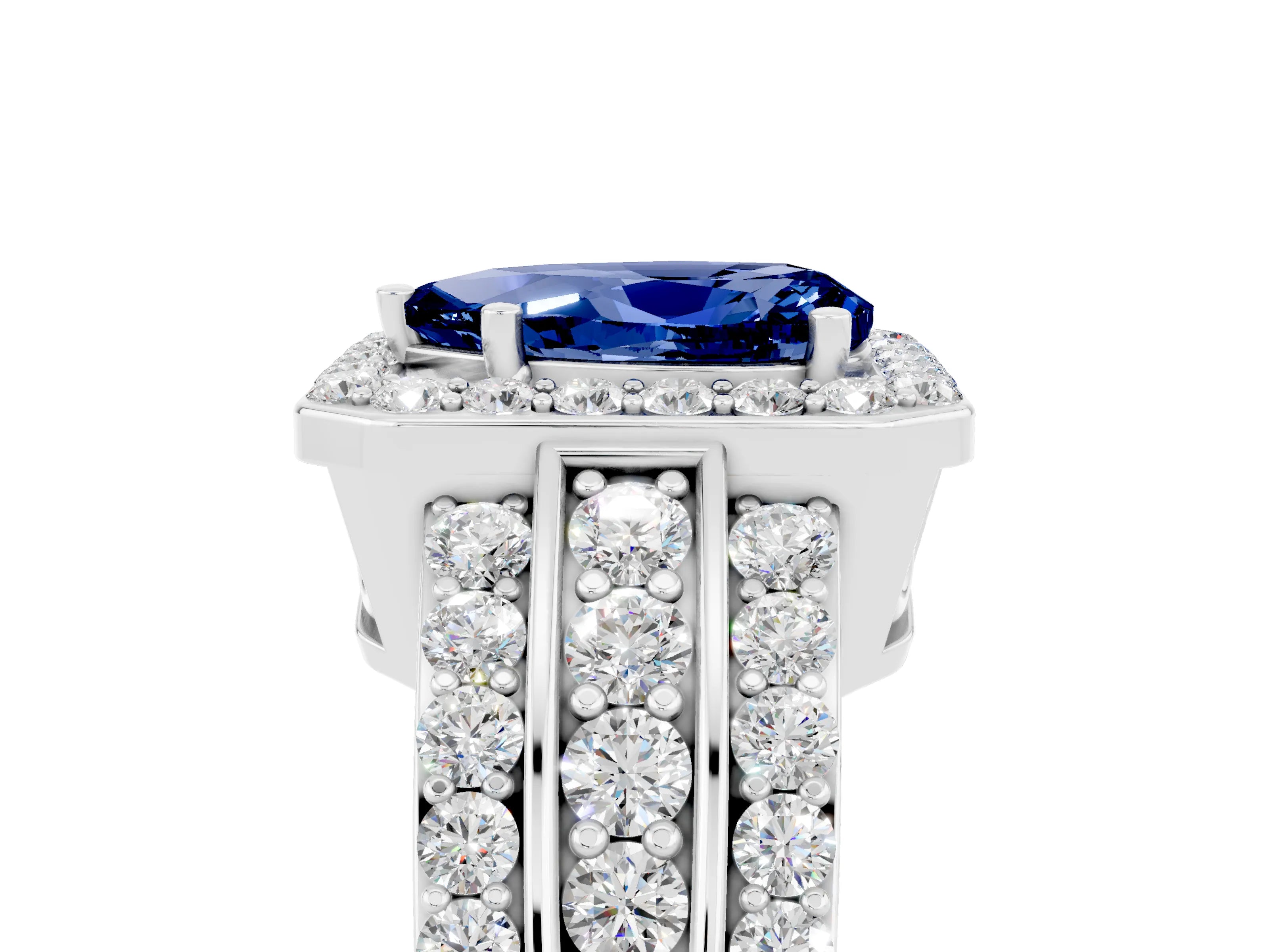 White gold Pear Cut Halo Blue Sapphire Ring with Split Shank and Four-Prong Setting_5