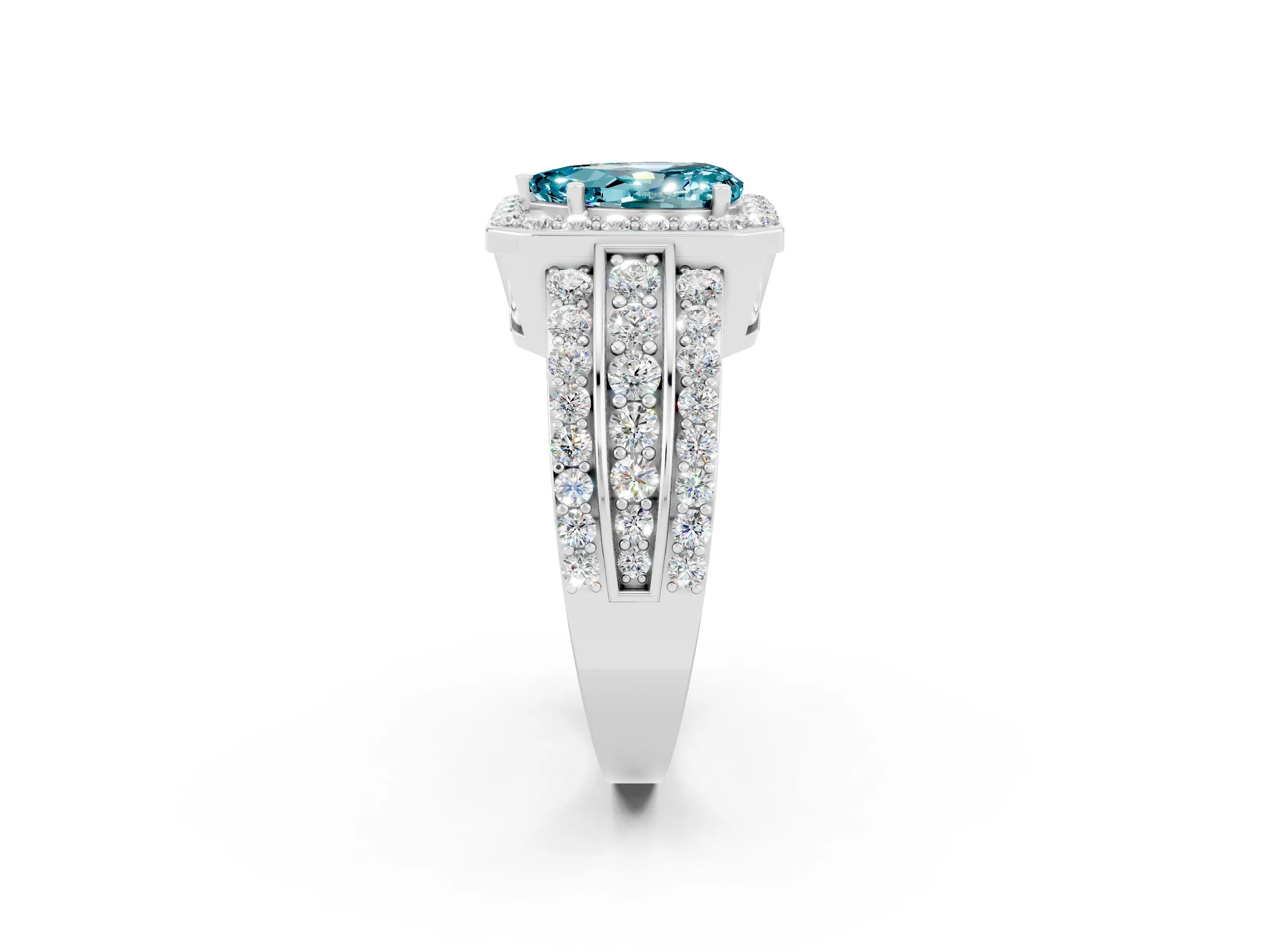 White gold Pear Cut Halo Blue Topaz Ring with Split Shank and Four-Prong Setting_2