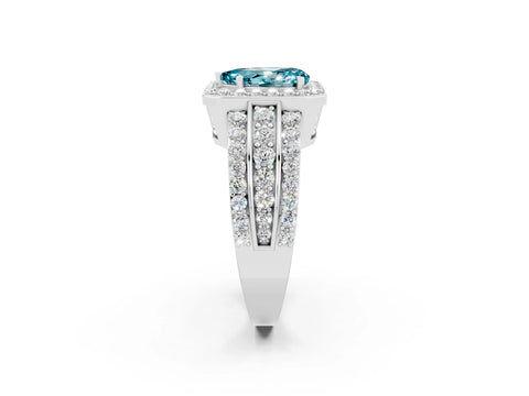 White gold Pear Cut Halo Blue Topaz Ring with Split Shank and Four-Prong Setting_2