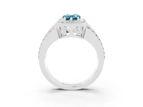White gold Pear Cut Halo Blue Topaz Ring with Split Shank and Four-Prong Setting_3