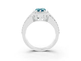 White gold Pear Cut Halo Blue Topaz Ring with Split Shank and Four-Prong Setting_3