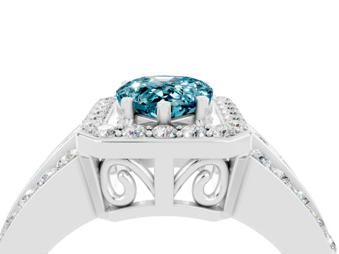 White gold Pear Cut Halo Blue Topaz Ring with Split Shank and Four-Prong Setting_4