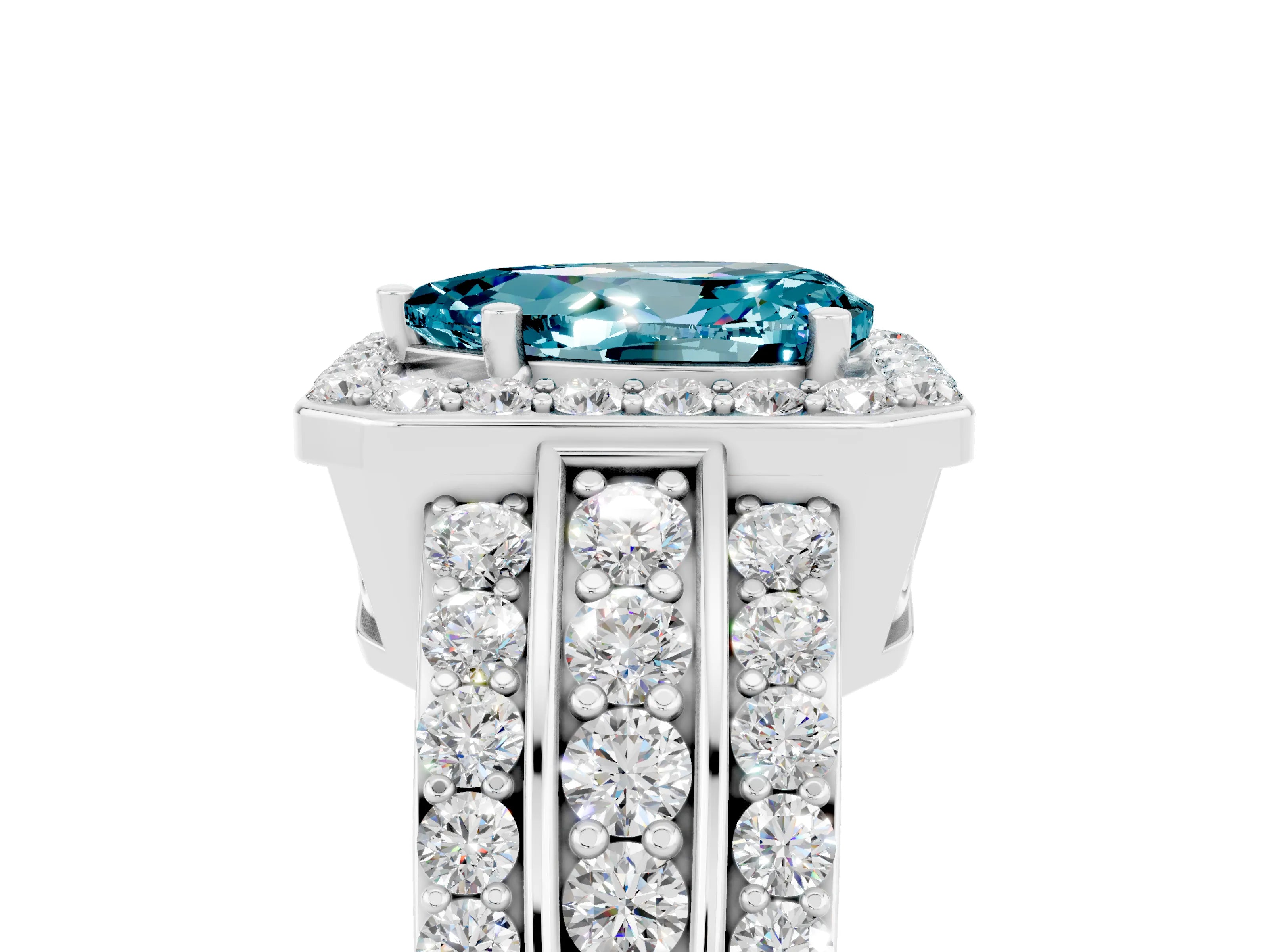 White gold Pear Cut Halo Blue Topaz Ring with Split Shank and Four-Prong Setting_5