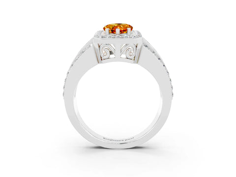 White gold Pear Cut Halo Citrine Ring with Split Shank and Four-Prong Setting_3