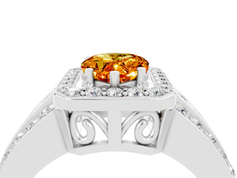 White gold Pear Cut Halo Citrine Ring with Split Shank and Four-Prong Setting_4