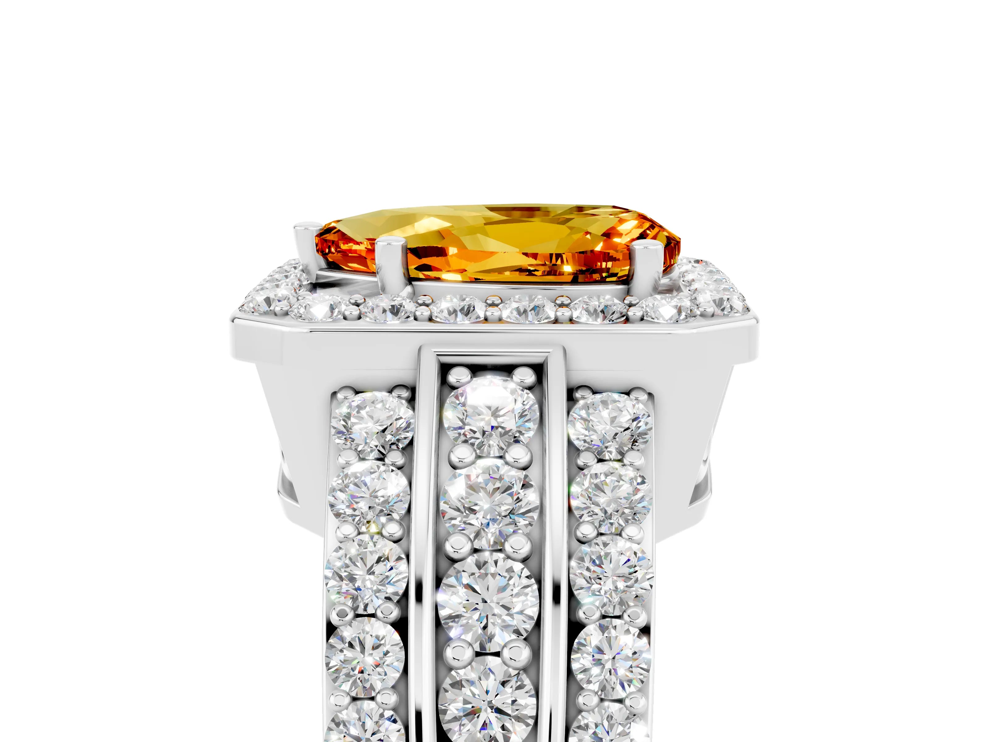 White gold Pear Cut Halo Citrine Ring with Split Shank and Four-Prong Setting_5