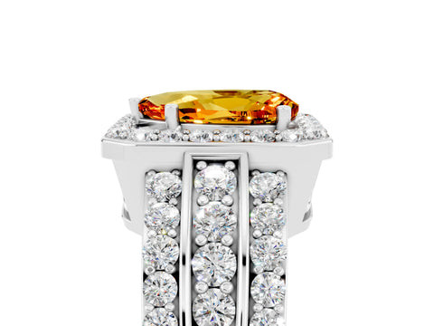 White gold Pear Cut Halo Citrine Ring with Split Shank and Four-Prong Setting_5