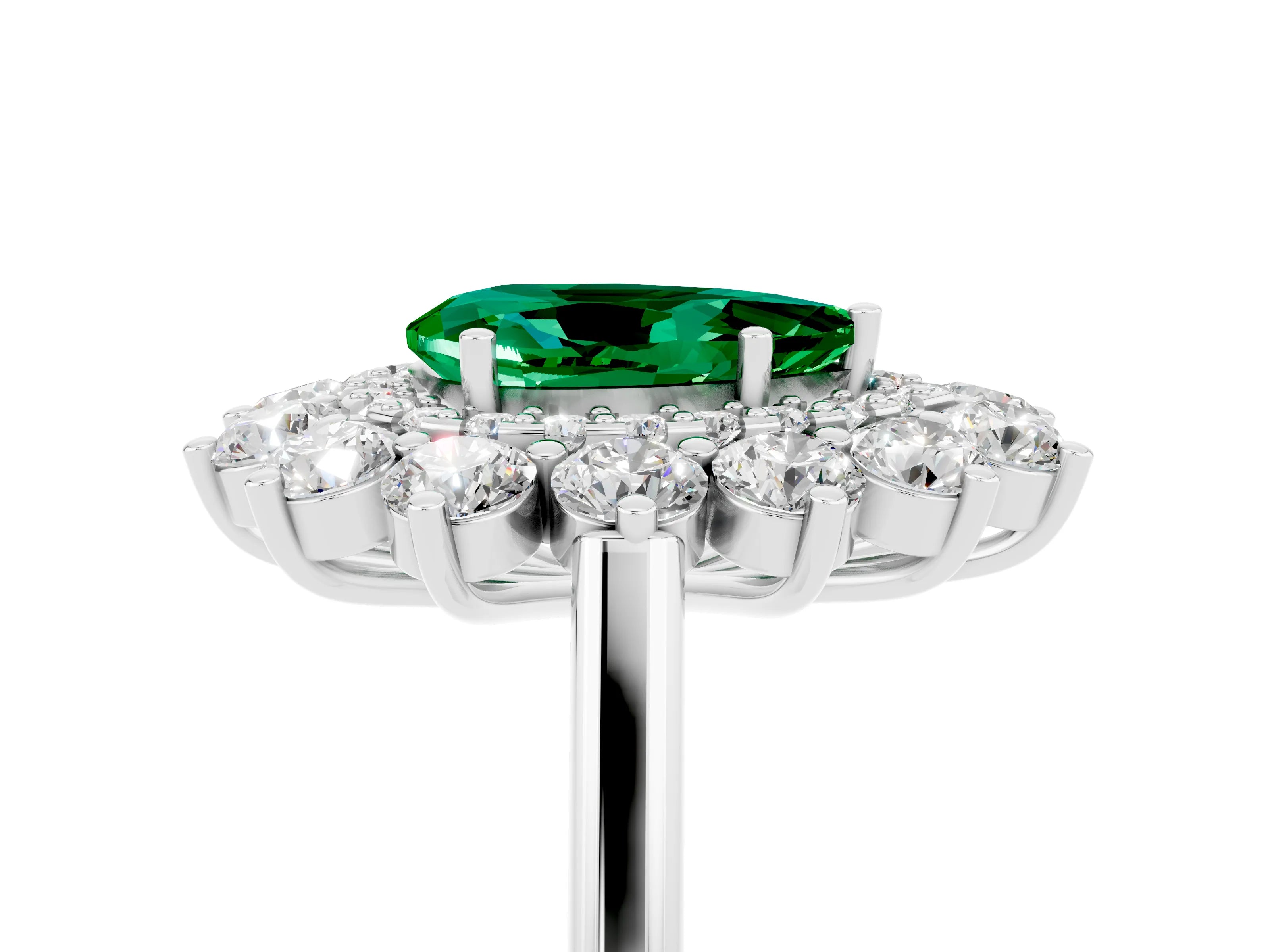 White gold Pear Cut Halo Cluster Diamond Ring with Pave Band and Four-Prong Setting_11