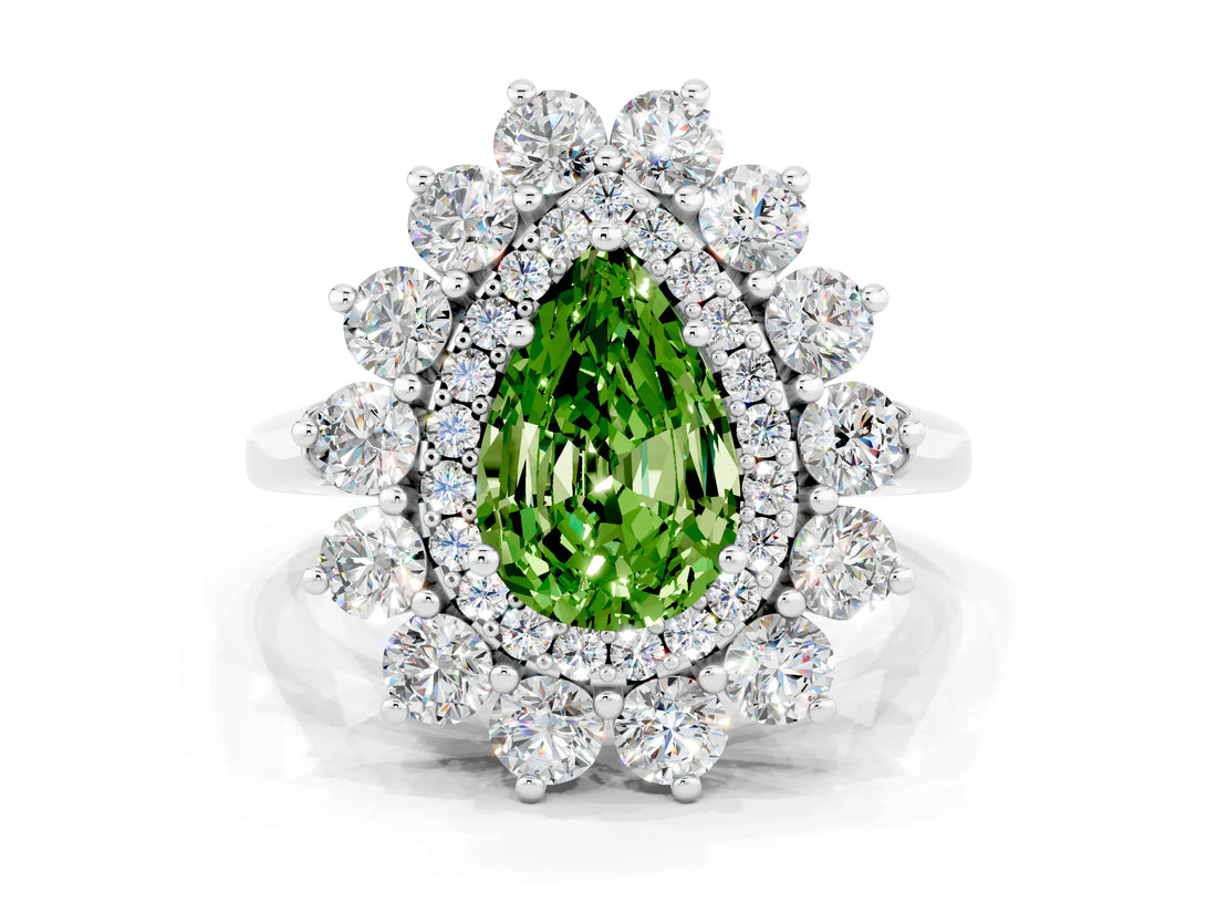 White gold Pear Cut Halo Cluster Diamond Ring with Pave Band and Four-Prong Setting_12