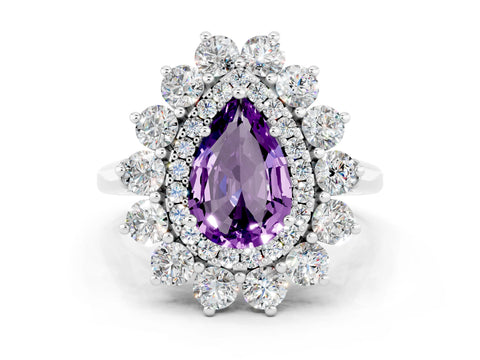 White gold Pear Cut Halo Cluster Diamond Ring with Pave Band and Four-Prong Setting_12