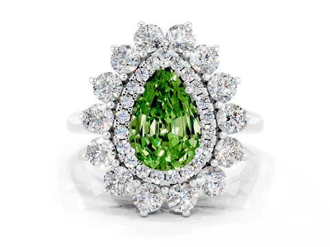 White gold Pear Cut Halo Cluster Diamond Ring with Pave Band and Four-Prong Setting_12
