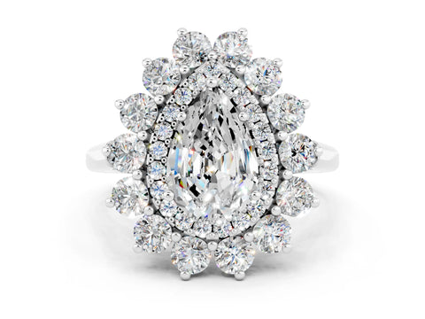 White gold Pear Cut Halo Cluster Diamond Ring with Pave Band and Four-Prong Setting_12