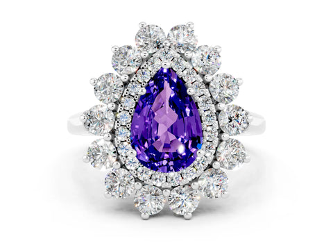 White gold Pear Cut Halo Cluster Diamond Ring with Pave Band and Four-Prong Setting_12