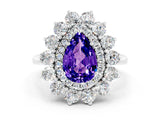 White gold Pear Cut Halo Cluster Diamond Ring with Pave Band and Four-Prong Setting_12
